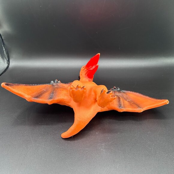 Pterodactyl Dinosaur Toy Figure 8" Soft Rubber Orange Black - Picture 8 of 10